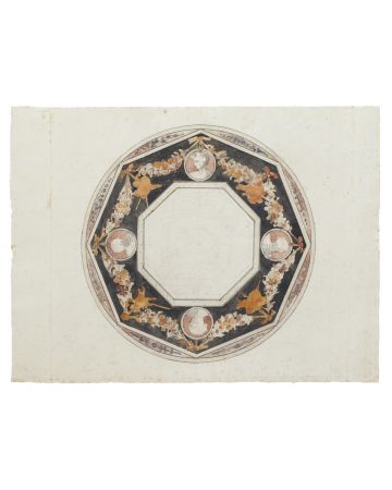 "Ceiling Decoration" is an original drawing in watercolor on ivory-colored paper, realized by Anonymous Artist of the XVIII Century.