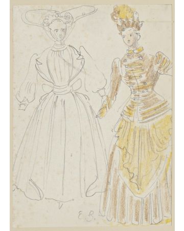 Theatrical Costume is an original drawing in watercolor and pencil on paper, glued on cardboard, realized by Russian scenographer Eugène Berman, hand-signed.