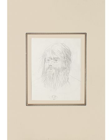 Man Head is an original monogramm drawing in pencil, realized by Russian scenographer Eugène Berman, hand-signed.