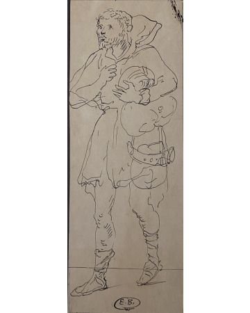 Theatrical Costum is an original monogramm drawing in pencil, realized by Russian scenographer Eugène Berman, hand-signed.