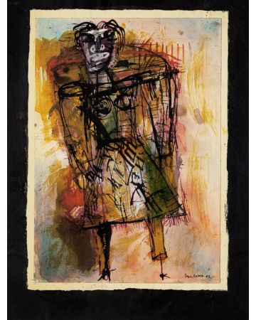 Figure is an original drawing in mixed media on cardboard, realized by Sergio Barletta in 1962.