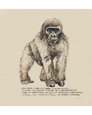 Monkey is an original lithograph on cardboard, realized by Sergio Barletta in 1960.