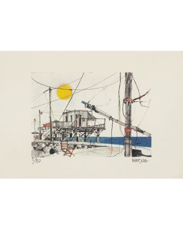Networks in Fiumicino is an original lithograph on paper realized by Giuseppe Megna.