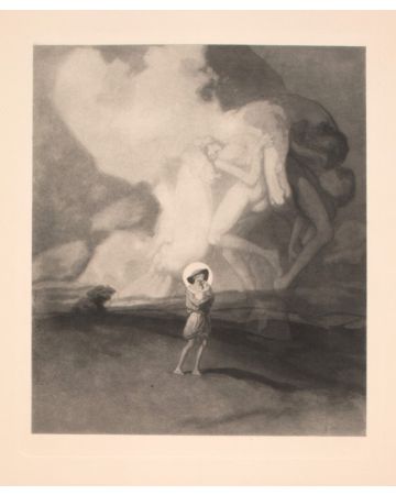 "Der Abend"  is an original Black and white héliogravure on cream-colored cardboard realized by Choisy Le Conin, pseudonym of Franz Von Bayros (Agram, 1866 – Vienna, 1924).