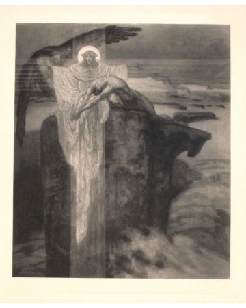 "Prometheus"  is an original Black and white héliogravure on cream-colored cardboard realized by Choisy Le Conin, pseudonym of Franz Von Bayros (Agram, 1866 – Vienna, 1924).