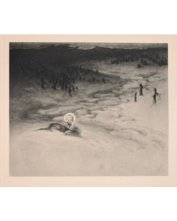 "Weihnacht"  is an original Black and white héliogravure on cream-colored cardboard realized by Choisy Le Conin, pseudonym of Franz Von Bayros (Agram, 1866 – Vienna, 1924).