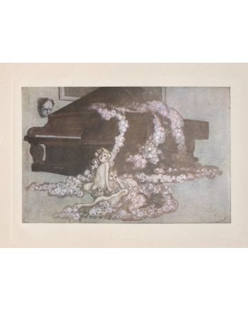 "Rosenwalzer"  is an original colored héliogravure on cream-colored cardboard realized by Choisy Le Conin, pseudonym of Franz Von Bayros (Agram, 1866 – Vienna, 1924).