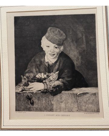 L'Enfant Aux Cerises is an original print in ething technique on ivory paper, realized by Edouard Manet (French Painter; 1832-1883) and by H. Berengier, a sculptor.
