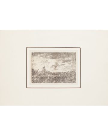 This splendid lithograph Landscape, 1880s,  is part of the series of prints dedicated to views of the Landscape, engraved by the Italian artist Antonio Fontanesi.