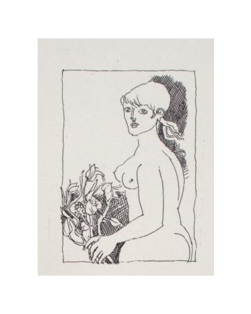 The Girl is an original Vintage Offset Print on ivory-colored paper, realized by Franco Gentilini (Italian Painter, 1909-1981), in Late 20th Century.