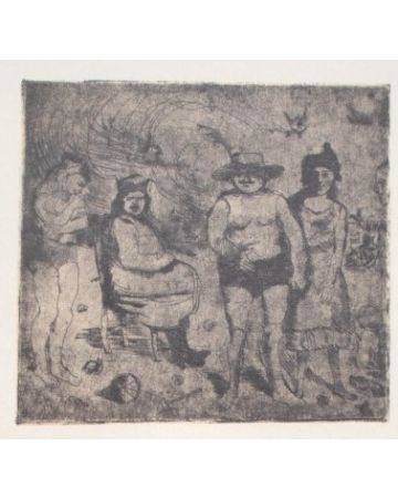 Family Scene is an original Vintage Offset Print on ivory-colored paper, realized by Franco Gentilini (Italian Painter, 1909-1981), in Late 20th Century.