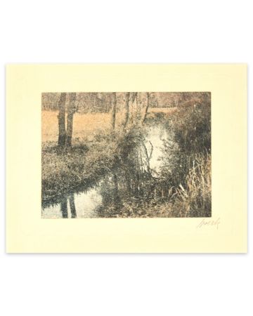 Stream is an original drawing in etching technique on paper, realized by Anonymous Artist of first half of the 20th Century, in 1930s.