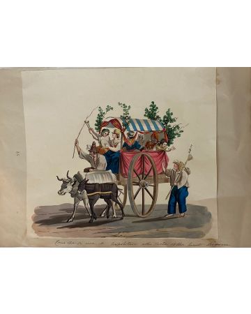 Wagon with Neapolitans is a splendid gouache drawing on paper engraved by the Italian artist Anonymous Artist of XX Century.