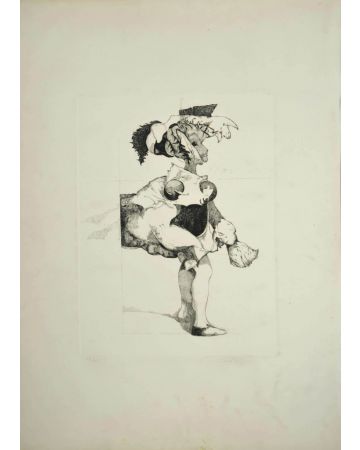 Figure is an original drawing in etching technique on paper, realized by Anonymous Artist of the XX Century.