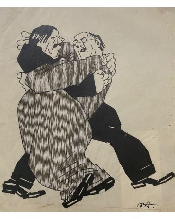 Men Embracing is an original artwork in China ink on ivory-colored paper realized by Anonymous Artist of 20th Century.