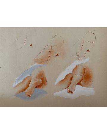 "Anatomical Studies"  is an original mixed media drawing on ivory-colorated paper by Anonymous Artist of XIX Century.