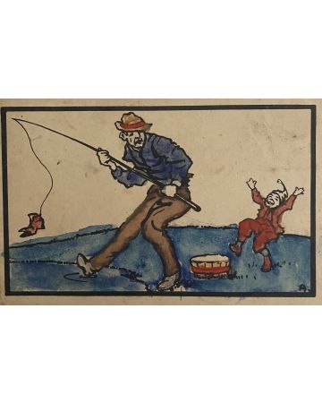 "The fisherman" 1920s is an original  watercolor drawing on ivory-colorated paper by Anonymous Artist of the 20th century.
