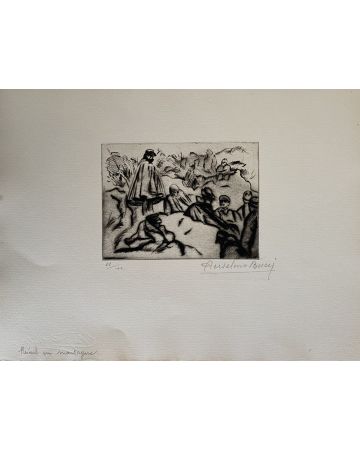"Military" 1914s is a beautiful print in etching technique, realized by Anselmo Bucci (1887-1955).