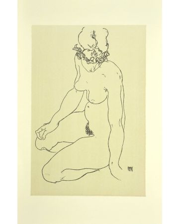 Kneeling Female Nude, Turning to the Right by Egon Schiele - Modern Artwork