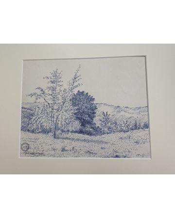 "Landscape"  is an original China Ink drawing on ivory-colorated cardboard by Socrate Foscato.
