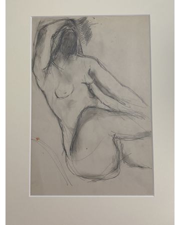 "Nude Woman"  is an original pencil drawing on ivory-colorated cardboard by Herta Hausmann.