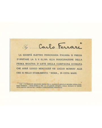 Invitation Letter is an original invitation to the first art exhibition in the Roman countryside, 1925, at Carlo Ferrari.