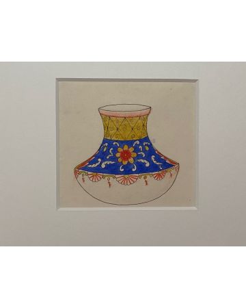 "Porcelain Vase"  is an original China ink and watercolor drawing on ivory-colorated paper by Anonymous Artist of XIX Century.