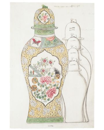 "Porcelain Vase"  1890s is an original China ink and watercolor drawing on ivory-colorated paper by Anonymous Artist of XIX Century.