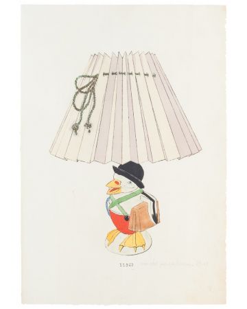 "Lamp and Decoration" is an original watercolor drawing on ivory-colorated paper by Anonymous Artist of XIX Century.