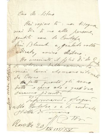 Arturo Tosi, Autograph Letter by Tosi - Manuscript