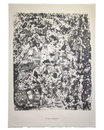 Terre Chamarree is an original lithograph on watermarked paper "Arc". Abstract composition by the French artist Jean Dubuffet. From the album of "Theatre du sol" (1953-1959). In excellent conditions.