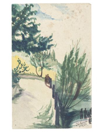 "Landscape" is an original drawing in watercolor on paper, realized by Jean Delpech (1916-1988), in 1934. 