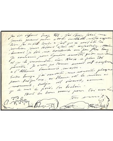 Hans Enri - Autograph Letter with Sketch - Manuscripts