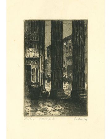 Assisi is an original etching realized by Paolo Menni, mid 20th century.