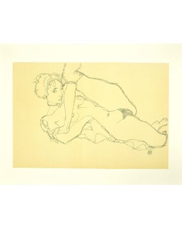 Reclining Nude, Left Leg Raised by Egon Schiele - Modern Artwork