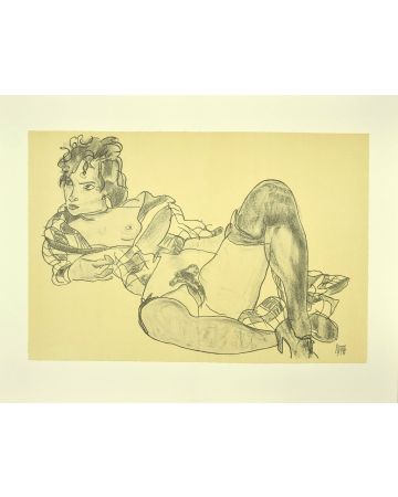 Reclining Woman by Egon Schiele - Modern Artwork