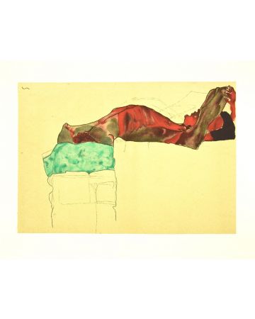 Reclining Male Nude with Green Cloth by Egon Schiele - Modern Artwork