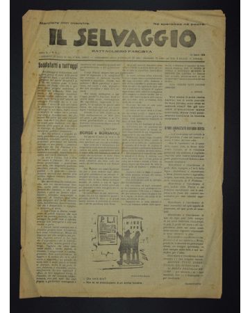 Flipping through a few pages of "Il Selvaggio", "Annual supporter subscription 20 Lire - Newspaper letters arts and sciences", we find, in the dossier of 14 March 1925, bottom center an engraving by the artist Mino Maccari, who ironically describes a fune