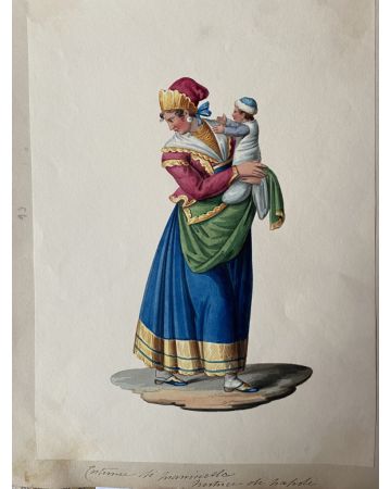 Costume di Napoli is an original gouache drawing on paper realized by Michela De Vito, Naples.