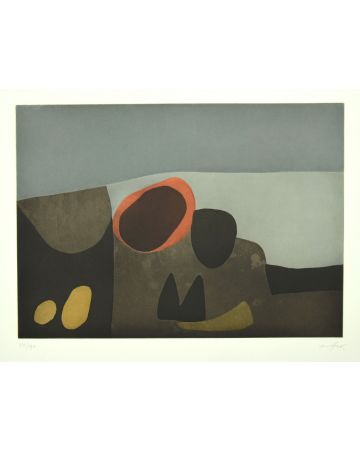Volcanoes is an original print in etching technique on cardboard, signed by Afro Basaldella (1912-1976), In 1974S.