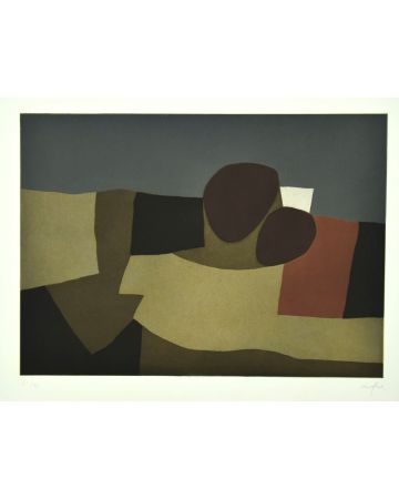 Volcanoes is an original print in etching technique on cardboard, signed by Afro Basaldella (1912-1976), in 1974s.