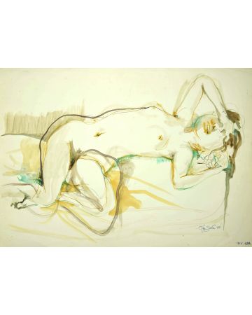 Nude of Woman is an original painting in watercolor on paper by Leo Guida in 1971.