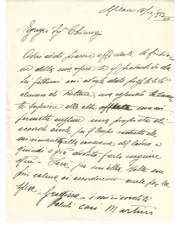 Autograph Letter by Arturo Martini - Manuscript