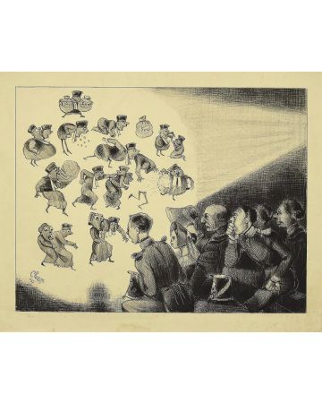 Silente Cinema is an amusing satirical illustration by the French illustrator and caricaturist, Cham (alias Count Amédée de Noé, 1818-1879).