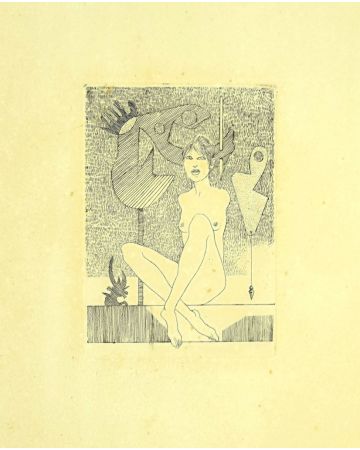 Nude is an original black and white etching realized  by Leo Guida.