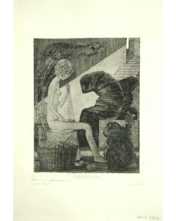 Il Filo Si Spezza is an original black and white etching realized  by Leo Guida.