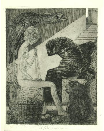 Il Filo Si Spezza is an original black and white etching realized  by Leo Guida.