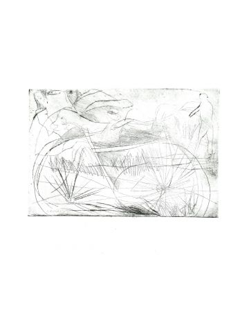 Bicycle is an original etching on cardboard realized by Danilo Bergamo in the second half of the XX century, in 1980s.