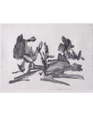 Landscape is an original etching realized by Fiorella Diamantini, in 1960.