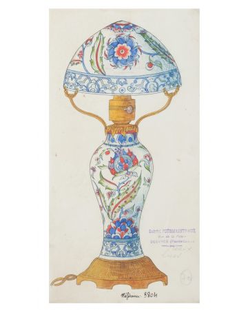 "Porcelain Lumen" 1890s  is an original china ink and watercolor drawing on ivory-colorated paper by Anonymous French Artist of XIX Century.